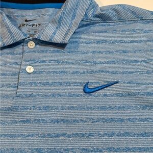 Nike Men's Light Blue Striped Polo Shirt | Size 2XL